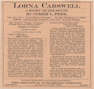 Lorna Carswell. A story of the south by Comer L. Peek