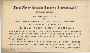 New York Trust Company, 26 Broad Street, on March 1, 1905, the New York Securit and Trust Company will change its name to New York Trust Company