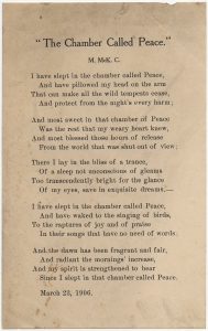 The Chamber called peace. M. McK. C. [Mary McKinley Cobb]