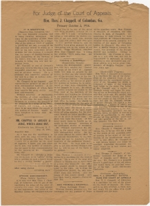 For Judge of the Court of Appeals. Hon. Thos. J. Chappell, of Columbus, Ga. Primary October 3