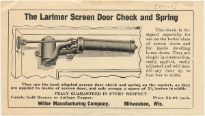 The Larimer screen door check and spring ... Willer Manufacturing Company, Milwaukee, Wis.