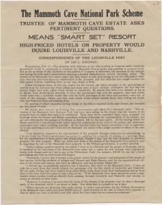 The Mammoth Cave National Park scheme. Trustee of Mammoth Cave estate asks pertinent questions. Correspondence of the Louisville Post (by Lee L. Robinson). Washington, Feb. 17