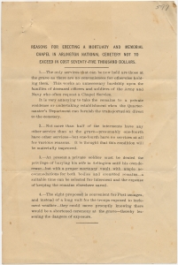 Reasons for erecting a mortuary and memorial chapel in Arlington National Cemetery not to exceed in cost seventy-five thousand dollars