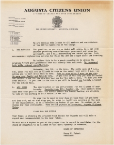 Augusta Citizens Union ... We are sending this letter to all members and contributors of the ACU to remind you of two things: The election and dues