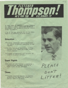 Fletcher Thompson! He's for you. U.S. Senate - 72