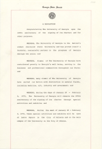 Georgia State Senate. A Resolution. Congratulating the University of Georgia upon the 189th anniversary of the signing of its charter