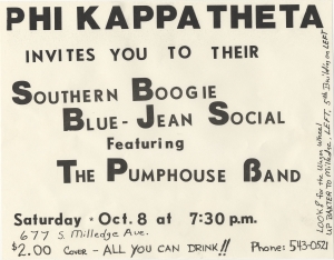 Phi Kappa Theta invites you to their Southern boogie blue-jean social featuring the Pumphouse Band