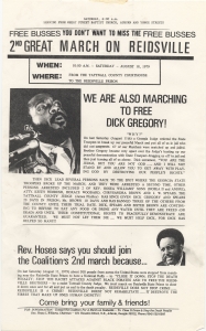 Saturday 6:00 a.m. ... 2 nd great march on Reidsville ... We are also marching to free Dick Gregory .. Rev. Hosea says you should join the coalition's 2nd march because ...