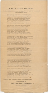 A blue coat or grey. The theme of the following poem was suggested to the author by an unmarked grave he found in Viriginia ... by D. Caminade ... Complements of the Palace Theatre, Macon