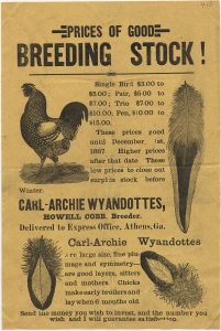 Prices of good breeding stock! Carl-Archie Wyandottes, Howell Cobb, breeder. Delivered to express office, Athens, Ga.