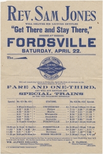 Rev. Sam Jones will deliver his lecture entitled "Get there and stay there." at Fordsville Saturday, April 22. The Illinois Central Railroad will see round-trip tickets ...