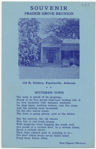 Souvenir. Prairie Grove reunion. 118 E. Dickson, Fayetteville, Arkansas, Southern Town [by] Rosa Zagnoni Marinoni