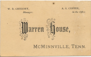 Warren House, McMinnville, Tenn. [business card]