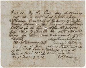 Cherokee County - Note - Matthew E. Exum, Daniel Wilkins - J. R. Canon, guardian of M. H. Waring orphans