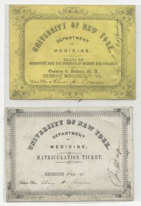 New York - Admission, matriculation tickets for University of New York Department of Medicine - Abner H. Bowen