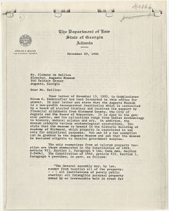 Augusta Museum renovation correspondence