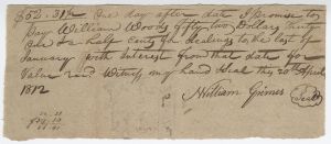 Promissory note, Jackson County, William Grimes to William Woods