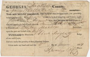 Summons, Jackson County, James Wallace for James H.R. Washington vs. Clayborne Maddox