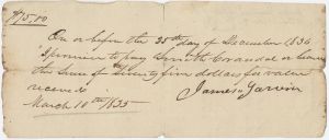Promissory Note, [Jackson County], James Garvin to Smith Crandel