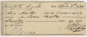 Promissory note, Jackson County, F. Peeples to pay Wilson Canten