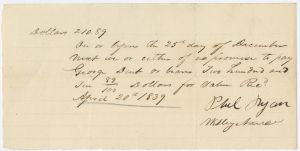 Promissory note, Jackson County, Phil Ryan and Willey Nance to pay George Dent