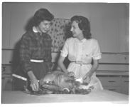 Home Economics girls preparing turkey