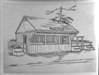 Pictures from sketch, Curb Market Booth. Pictures sketched by Miss Monica Wright