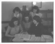 (L to R, seated) Ann White, Carolyn Dillard, Pauline Parks Wilson, Dean of the School of Home Economics. (Standing) Mary Alyce Fife and Pauline Huie