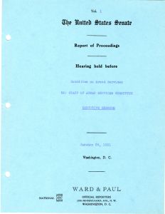 Report of Proceedings, Hearing held before the Committee on Armed Services, RE: STAFF OF ARMED SERVICES COMMITTEE, EXECUTIVE SESSION