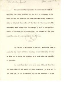 Report of the hearings subcommittee on procedure and witnesses to be called