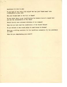 Satirical list of questions for General MacArthur