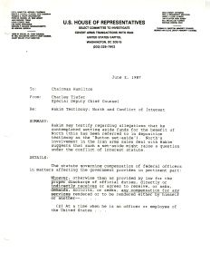 Report from Charles Tiefer Regarding Hakim Testimony: North and Conflict of Interest