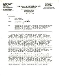 Memorandum from Joseph Saba Regarding Deposition of Noel Koch, Principal Deputy Assistant to the Assistant Secretary of Defense for International Security Affairs, March, 1981 ? May 30, 1986 and Deputy Assistant Secretary Defense, Africa and Director of Special Plans