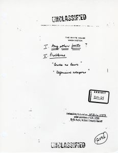 Exhibit EM-24: Handwritten Notes On White House Stationary: "Broke No Laws," "Defensive Weapons"