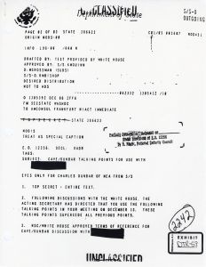 Exhibit DTR-59: Cable from the Department of State to the American Consulate in Frankfurt, Cave/Dunbar Talking Points for Use with [redacted]