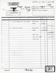 Exhibit GAR-5: Invoice from Vatec to Glenn Robinette for Alarm System, Car Alarm, and Electrical Work