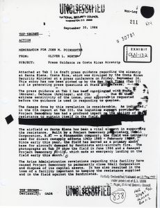 Exhibit OLN-132: Memorandum, Oliver North to John Poindexter, Press Guidance Re: Costa Rican Airstrip