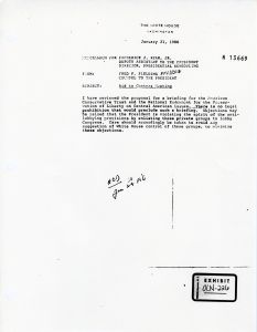 Exhibit OLN-226: Memorandum, Red F. Fielding to Frederick J. Ryan, Jr., Dangers of White House/Private Relationships