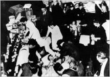 Overhead shot of an impromptu first aid station established for victims of the tornado that struck Gainesville, Georgia on April 6, 1936