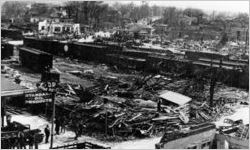 Photograph of tornado destruction, 1936 April