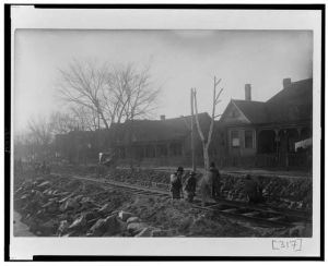 [Railroad construction through residential area in Georgia]