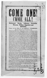 Come one! Come all! Richmond, Burke, Jefferson, Columbia, Warren, Wilkes, Edgefield and Barnwell, Come to the sale of my likely negroes ... James L. Coleman. Augusta, Ga. Dec. 26, 1856.