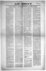 An essay on the practicability and profitableness of manufacturing the cotton crop of the South within our own limits