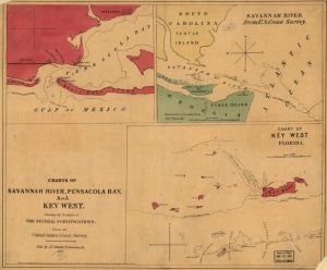 Charts of Savannah River, Pensacola Bay, and Key West. Showing the positions of the several fortifications. From the United States Coast Survey