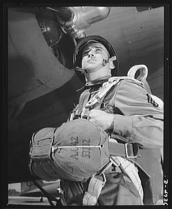 Fort Benning paratroopers. Paratroopers are picked men. This sergeant of an outfit of aerial infantry in training at Fort Benning, Georgia will help upset many Axis plans