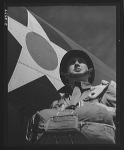 Fort Benning paratroopers. Paratroopers are picked men. This sergeant of an outfit of aerial infantry in training at Fort Benning, Georgia will help upset many Axis plans