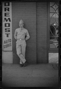 [Untitled photo, possibly related to: Soldier from Fort Benning on a street in Columbus, Georgia]