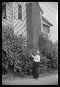Judge Park pointing to the room in which he was born. The house is near the site of the old Parks Mill, Georgia