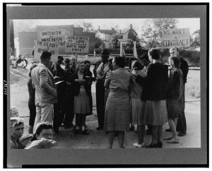 Pickets outside a textile mill in Greensboro, Green County, Georgia