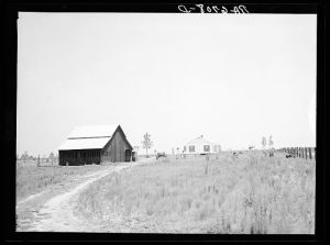 [Untitled photo, possibly related to: "Bryan" barn on rural resettlement farm unit in Irwinville Farms, Georgia. This barn, designed and built under supervision of W.P. Bryan, project manager, cost one hundred forty-five dollars. This compared with the cost of three hundred fifty dollars of Rural Resettlement Administration-specified barn]